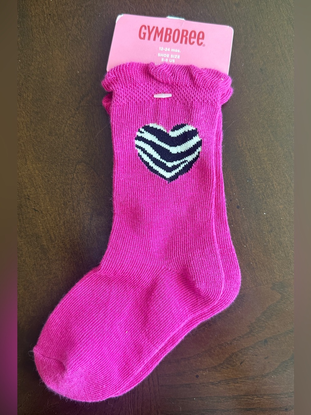 NWT Gymboree‎ Pink Zebra Heart Girls Socks, 12-24 months